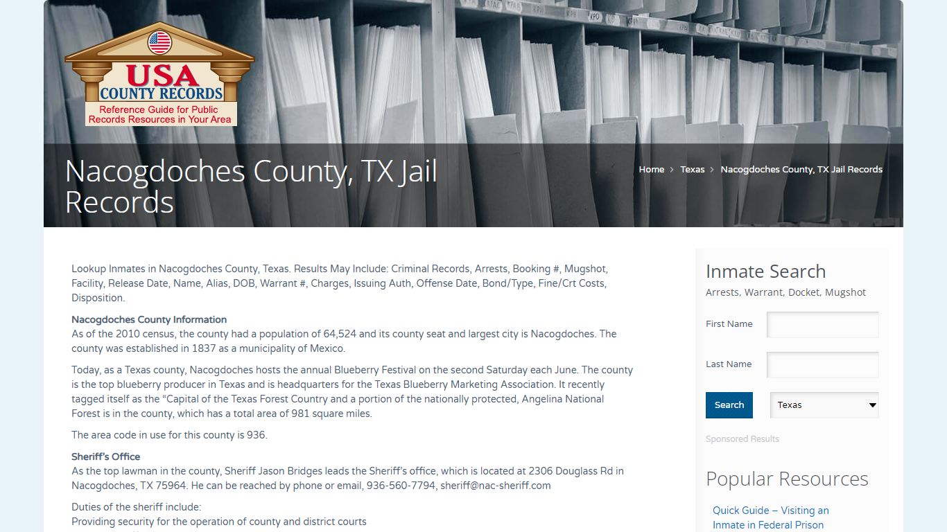 Nacogdoches County, TX Jail Records | Name Search